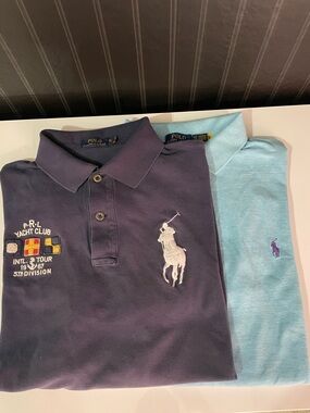 Ralph Lauren Navy Polo with White Pony & Yellow Yacht Club Details
